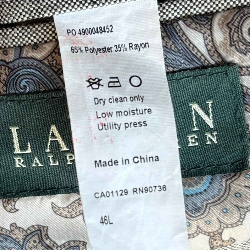 Lauren‎ Ralph Lauren Mens 46L Light Gray Two Button Blazer Macy's Paisley Lining